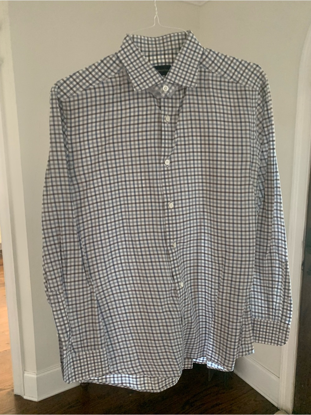Ermenegildo Zegna Blue and White Check Dress Shirt
